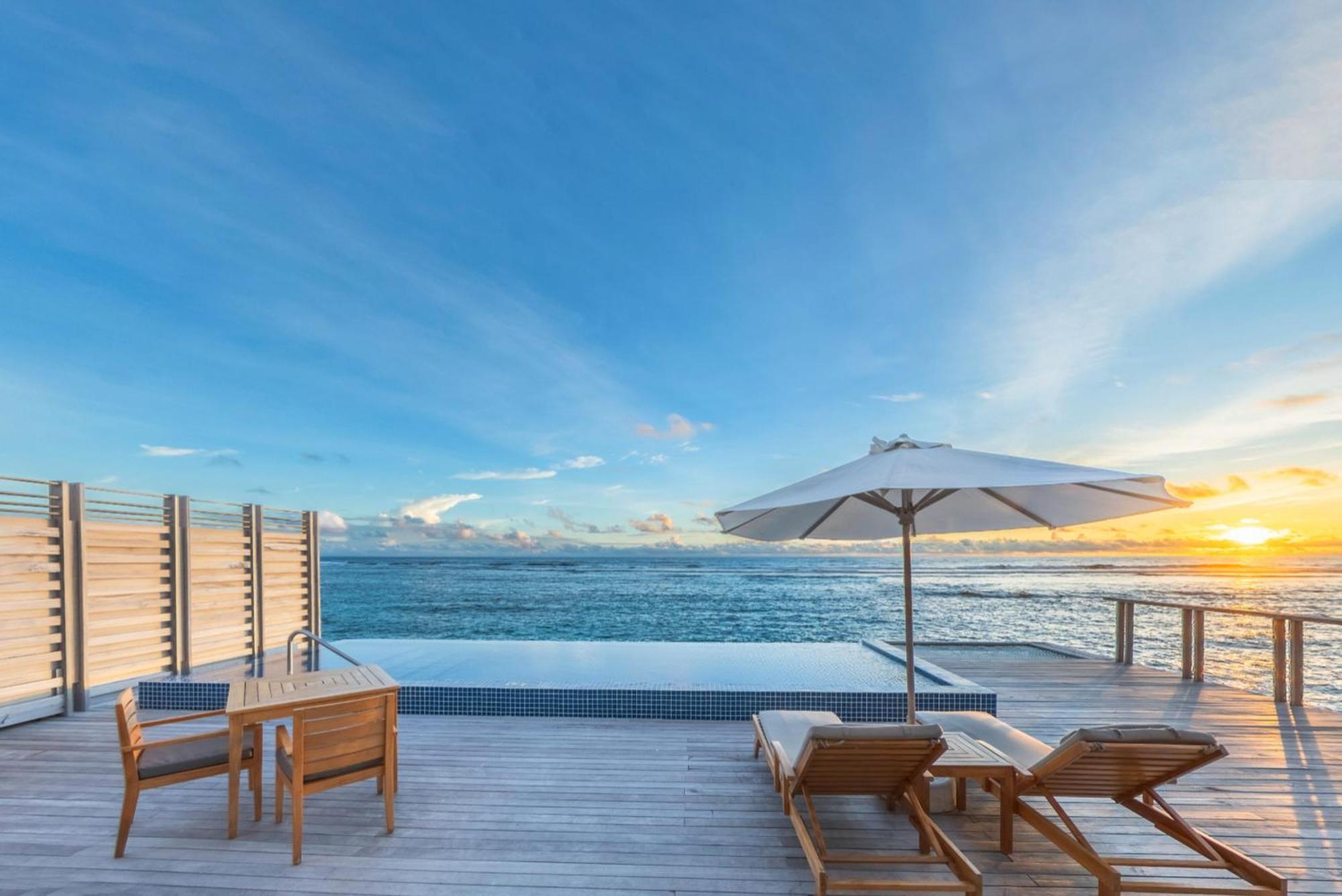 Sunset Water Villa private pool & access to VIP seaplane lounge on arrival $50 Spa credit