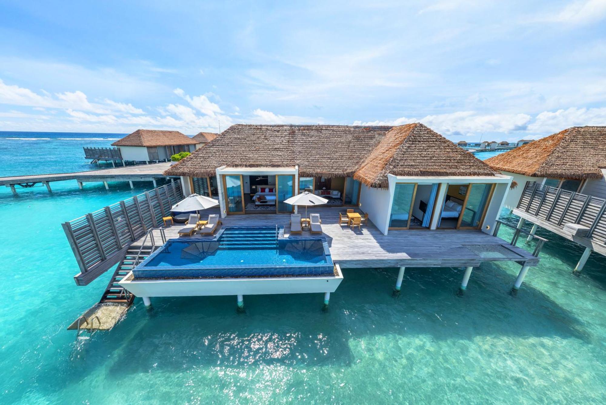 Three Bedroom Sunset Water Villa private pool & access to VIP seaplane lounge on arrival $50 Spa credit & kids &