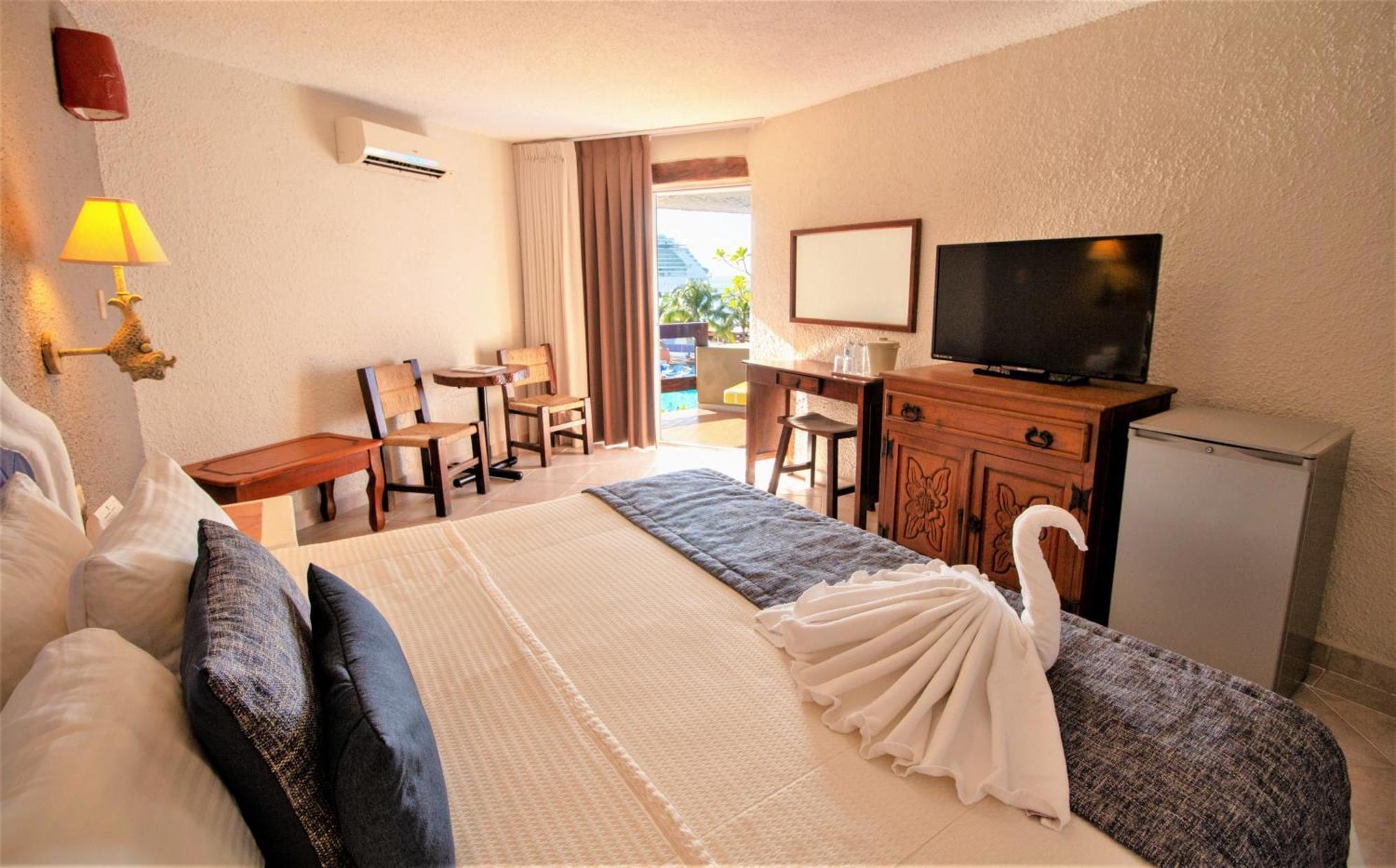 Ocean View room balcony compact refrigerator